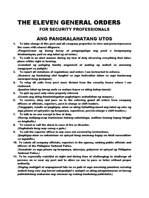 security guard creed philippines|THE ELEVEN GENERAL ORDERS .